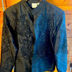 100% SILK Black Embroidered Blazer